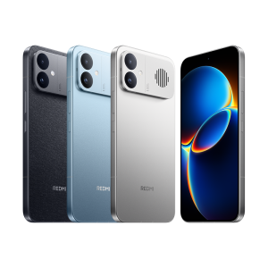 REDMI K90 Max en sus tres colores: Negro, Azul y Plata, con la rejilla del ventilador de refrigeración activa visible