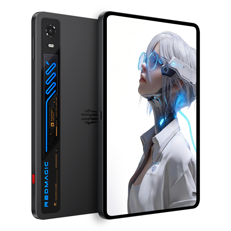 RedMagic Gaming Tablet 5 Pro en ángulo, pantalla OLED de 9.06 pulgadas y diseño transparente